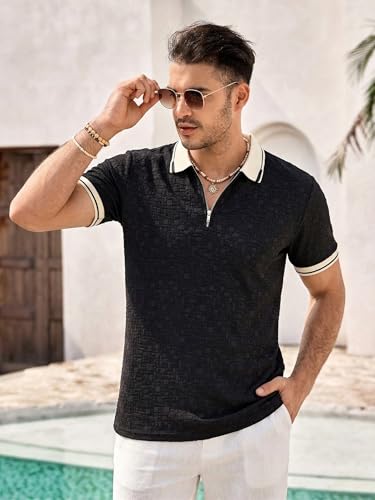 Image of TAGDO Men's Chain Jacquard Polo T Shirt | Half Sleeve | Comfortable Fit Wear | Stylish Casual Look | Breathable Feel |Modern Style | Easy Movement | Everyday Wear (Polo)