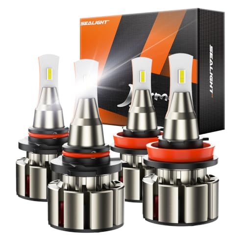 Image of SEALIGHT 9005 H11 LED Bulbs, L2 HB3 H8 H9 24,000LM Super Brightness 6000K Cool White Fog Bulbs, IP68 Waterproof, Plug and Play, 15000RPM Turbo Fan, 60000Hrs Lifespan, 1:1 Size, Pack of 2