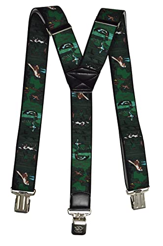 Olata Heavy Duty Herren-Hosenträger Y-Form mit Jagdmotiv und gravierten Hosenträger-Clips – 4 cm. Entenjagd Saison