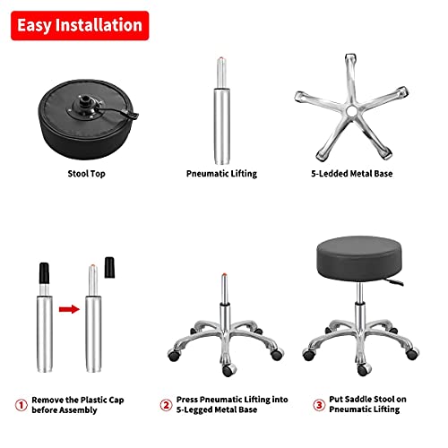 Lilfurni Swivel Rolling Stool Round Chair,Thick Sturdy Padding,Adjustable Stool With Wheels For Doctor,Medical,Massage Salon,Office,Shop(Black) (No Back, Black) #TOP3