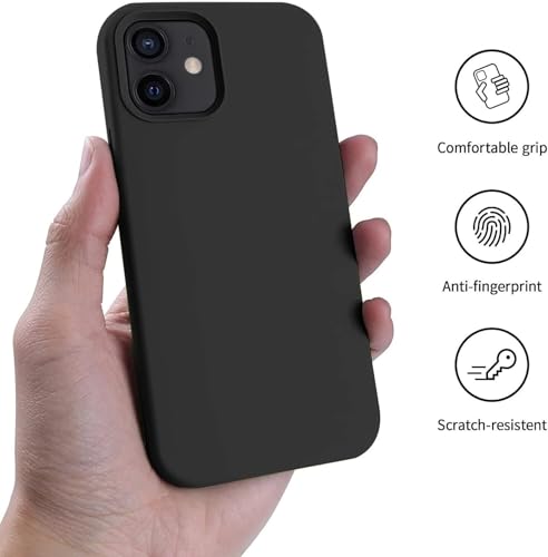 Image of Premium Liquid Silicone Case for iPhone 12 & 12 Pro - Slim Full Body Protective Back Cover with Soft Microfiber Lining, Anti-Slip Grip Scratch Resistant Phone Case(Black)