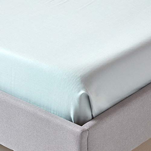 HOMESCAPES Blue Pure Organic Cotton Flat Sheet Double 400TC 600 Thread Count Equivalent Bed Sheet, Duck Egg Blue - Image 3