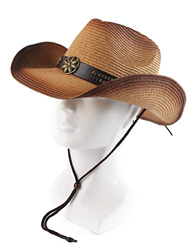 Melesh Adult Sun Straw Western Cowboy Hat Colored (Light Coffee) #TOP1