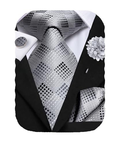 Image of Hi-Tie Men's Silk Ties Formal Woven Classic Necktie Pocket Square Cufflinks Lapel Pin Set Wedding Business