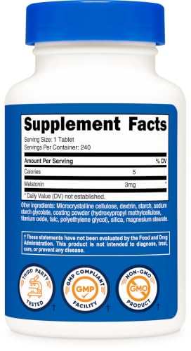 Image of Nutricost Melatonin 3mg, 240 Tablets - 3mg Per Serving, Non-GMO, Gluten Free