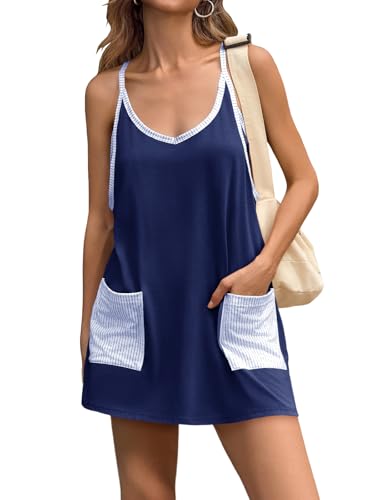 Image of Fisoew Womens Tennis Athletic Dress Mini Romper Dress with Built in Shorts Summer Vacation Outfits