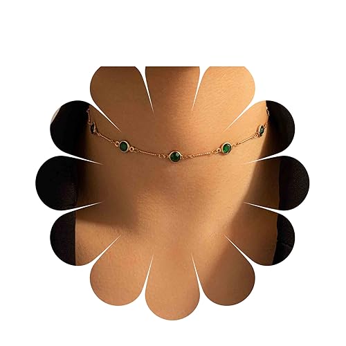 Yheakne Boho Collar Gargantilla Verde Esmeralda Collar De Cuentas De Piedras Preciosas Verdes Collar De Esmeraldas Corto Cz Collar De Cadena De Joyería Para Las Mujeres Y Las Niñas