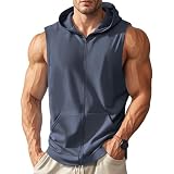 YOUTHGO Sudadera con Capucha para Hombre Playera Deportiva sin Mangas Cierre con Cremallera para Gimnasio