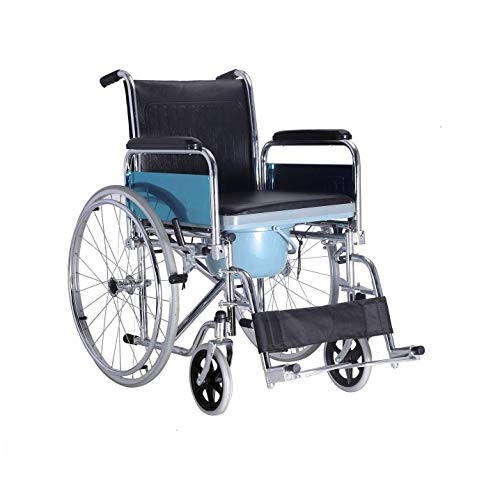 Image of MEDITIVE Commode Wheelchair: Chrome Plated Stainless Steel with Inbuilt Commode Pot and Flip back Armrest and Detachable LegrRest