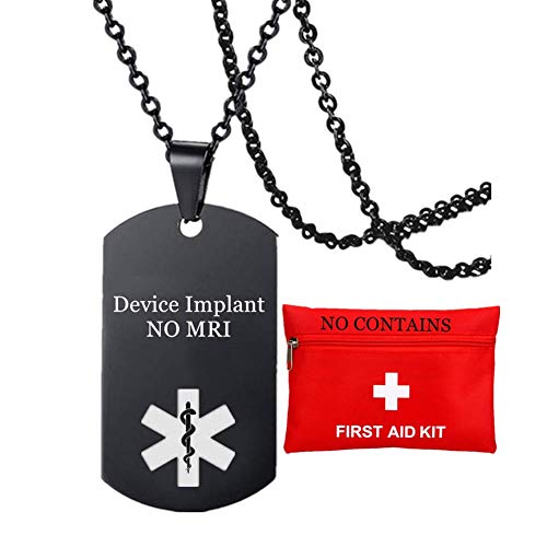 ForeverWill NO MRI Device Implant Necklace,Free Engraving Stainless Steel Medical Alert ID Nameplate Pendant for Adults Kids ICE Healthcare Identification Jewelry