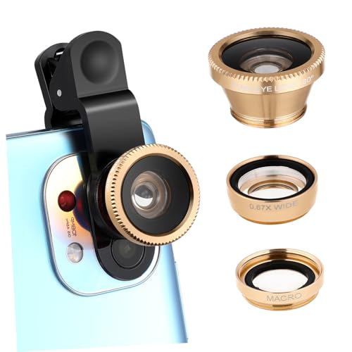 Homoyoyo Smartphone Camera Lens Super Wide Angle Macro Fisheye Lens Clip Easy Installation Professional Photography Golden Finish