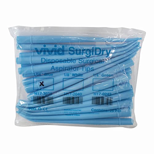 25 Pcs Dental Surgical Aspirator Blue Suction Tips, Disposable Small Dental Aspirating Tips (1/16") #TOP3