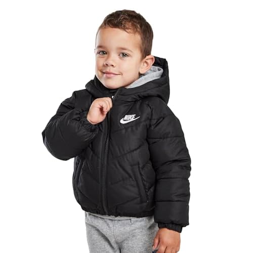 Nike Kids Padded Jacket Core Just Do It Full Zip Hooded Coat Black 86K082 023 New (as1, age, 4_years, 5_years)