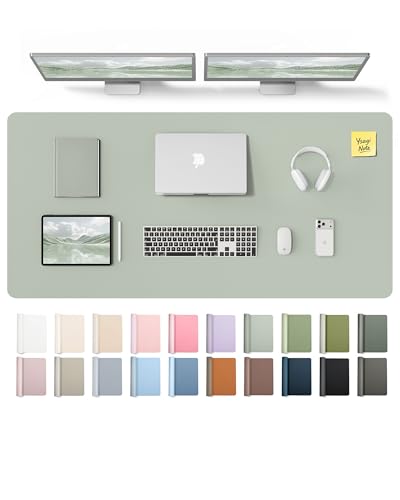 Image of YSAGi Leather Desk Pad Protector, Office Desk Mat, Large Mouse Pad, Non-Slip PU Leather Desk Blotter, Laptop Desk Pad, Waterproof Desk Writing Pad for Office and Home (Grayish Green,55 inch x 24 inch)