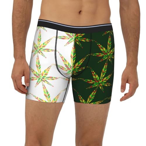 Funky Cannabis-Marijuana Leaf Abstract Men'S Long Leg Boxer Briefs Soft Breathable Quick Dry Underwear2