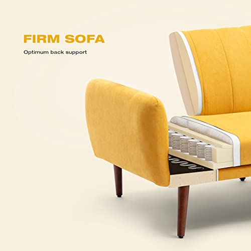 Vicluke Convertible Futon Sofa Bed, Modern Linen Split-Back Folding Sleeper Sofa Couches With Adjustable Backrest, Armrest, Wooden Frame & Leg For Living Room,Apartment,Christmas Decor(Yellow) #TOP6