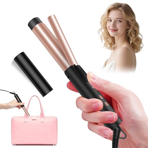 UKLISS Curling Tongs for Short Hair Medium Long Hair - 25mm Compact Mini Curling Iron [160-200℃], 1 Inch Travel Friendly Ceramic Mini Hair Curler Wand, 3 Temps Adjustable, Double Voltage (Black)