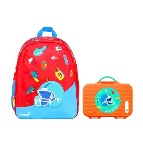 Image of rabitat Smash School Bag - 22Litres | Durable Backpack for Kids (4+ Years) | Comfortable Cushioned Back Support | Anti-Sweat Shoulder Straps | Water-Resistant | Bottle Pocket | 2-Year Brand Warranty
