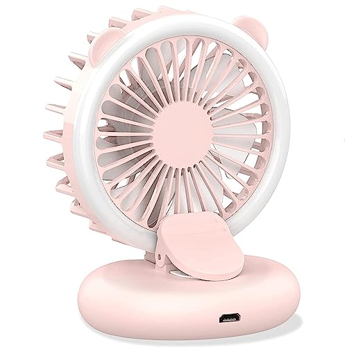 Ventilador portátil de mano con clip y luz led para tus selfis y retoques de maquillaje