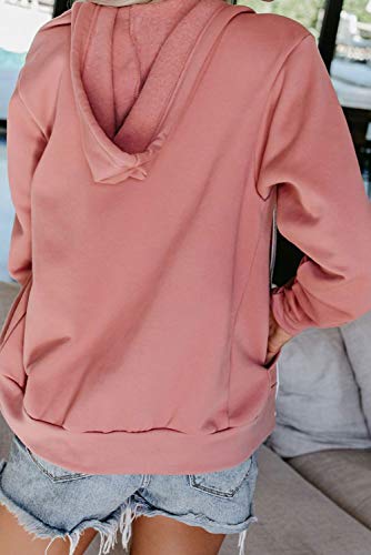 Hooded Sweatshirt Jacket For Women Long Sleeve Solid Color Drawstring Full-Zip Track Jacket Outerwear With Pockets Pink L #TOP2