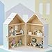Olivia's Little World Folding Wooden Dollhouse – 3-Story Portable Playhouse with Furniture, Family Figures & Pet, Built-in Carry Handle, Compact Fold-Up Design Toy for Ages 3+