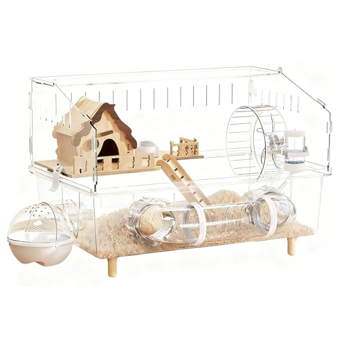 Jaula Acrílica Para Hámster   45x30x33cm Jaula Hamster Transparente Grande, Hábitat Para Jerbos, Casa Para Animales Pequeños Con 2 Niveles, Uso En Hogar, Jardín,Tienda De Mascotas, Interior Y Exterior