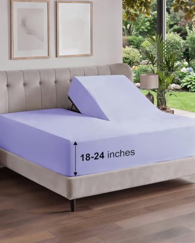 Image of Extra Deep Flex Top Split Head King Fitted Sheet - Hotel Luxury Single Fitted Sheet Only - Easily Fits 18 inch to 24 inch Mattress - Ultra Soft, Wrinkle Free w /Extra Deep Pockets - Lavender