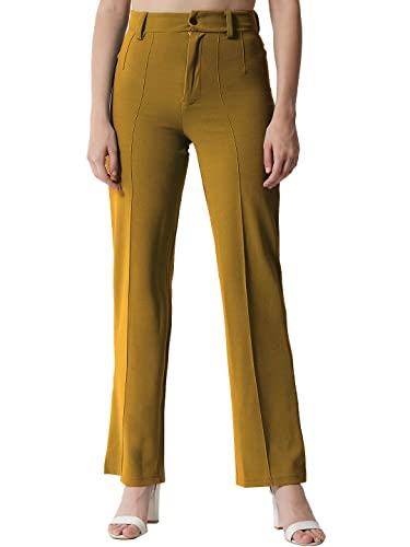 Image of KOTTY Women Solid Polyester Blend Dijon Brown Trouser (Dijon Brown,32)