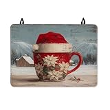 Cubierta superior para estufa eléctrica, diseño rústico de Navidad, sombrero de Papá Noel, flor de pascua, superficie de poliuretano rojo para pequeños espacios de cocina, decoración de uso diario de