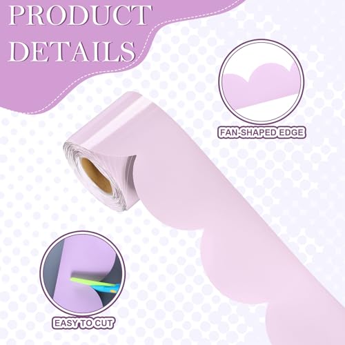 Image of 65 ft Purple Scalloped Bulletin Board Borders Pastel Classroom Border Trim Colorful Borders Stickers Rolled Decorations for Classroom School Office Home Chalkboard Whiteboard Cork