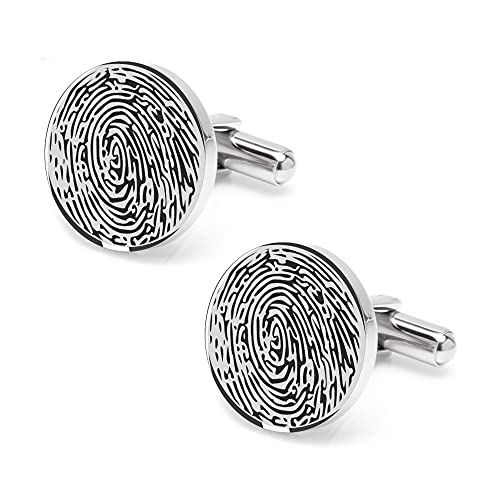 Mancuernillas redondas personalizadas de huella digital para hombre miniatura 4