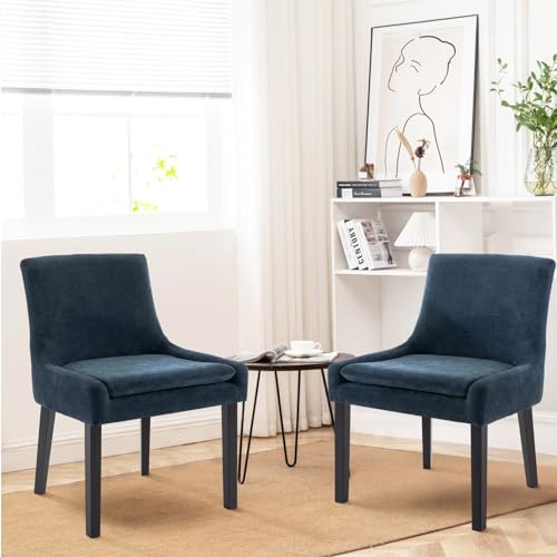 COLAMY Modern Dining Chairs Set of 2, Upholstered Corduroy Accent Side Leisure Chairs with Mid Back and Wood Legs for Living Room/Dining Room-Blue by COLAMY - Used condition - US$93.76
