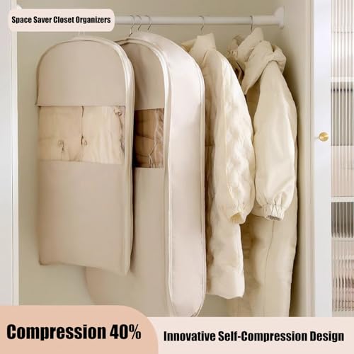 Space Saving Hanging Garment Bag with Self Compression Zipper, Space Saver Closet Organizers, Garment Bags for Hanging Clothes Travel for Moving or Storaging Clothes (Gray,M+L+XL)2