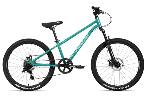 FabricBike Terra - Bicicleta de montaña de Aluminio, Bicicleta MTB, Cuadro de Aluminio, Cambio 7 velocidades, Suspensión Delantera. (Terra Teal Green, 24' De 8 a 11 Años (132cm a 157cm de Altura))