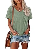 ATHMILE Short Sleeve Shirts for Women 2026 Spring Tops for Women Easter Summer Casual T Shirts Gray Green