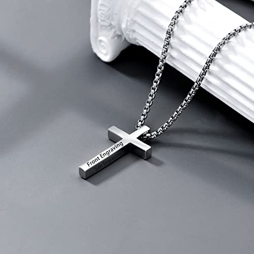 Personalized 925 Sterling Silver Cross Necklace for Men & Women Customized Cross Pendant with 2mm, 18-26 Inch Chain Gift for Husband Boyfriend Son Wife Girlfriend Daughter3