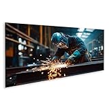 islandburner Bild auf Leinwand Schweißer bei der Arbeit in der Fabrikhalle für Werkstatt Handwerker Metallwerkstatt Bilder Wandbilder Poster