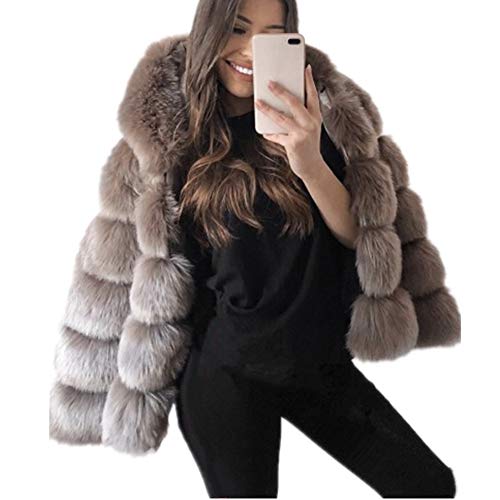 Lisa Colly Women Winter Furs Coat Jacket Luxury Long Sleeve Faux Fur Coat with Hooded Thick Fox Fur Coat Overcoat (3XL, Camel)