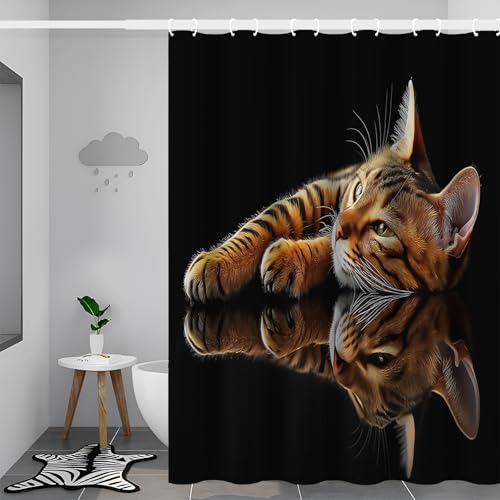Rideau de douche imperméable et lavable en polyester hydrofuge motif chat pour baignoire - 3