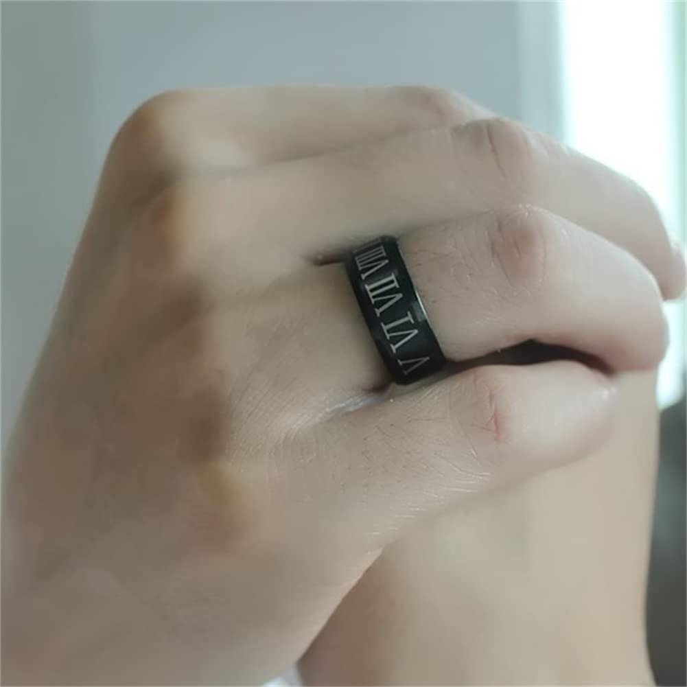 Bague Homme Acier Inoxydable Noire - Chiffres Romains, Largeur 0,8 Cm (cadeau élégant)