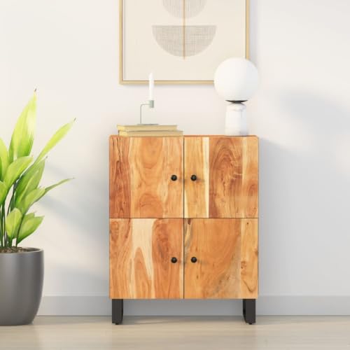Yunovire Aparador con 4 puertas, 60 x 33 x 75 cm, madera maciza de acacia, diseño robusto para salón, pasillo y comedor, espacio de almacenamiento versátil para el hogar
