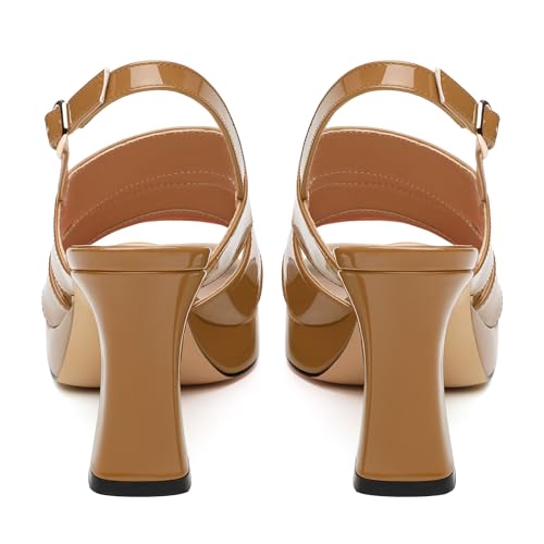 Womens Chunky Block Platform High Heels,Square Open Toe Strappy Heel Sandals for Women, Wedding Party Prom Fashion Slingback Dress Sandals4