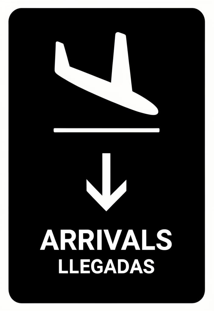 peiyeety Arrivals/Llegadas Tin Metal Sign 12x8 Inch – Airport Bilingual Wall Decor with Airplane & Arrow Icon, Black & White Retro Sign for Home, Office, Travel Room, Gift Idea