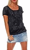 Malito Damen Blusenshirt mit Blumen Print | Oberteil mit Schleife | Hemdbluse - Tunika - modern 3443 (schwarz)