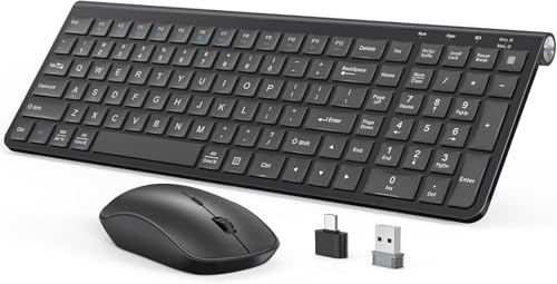 Image of JOYACCESS Wireless Keyboard Mouse Combo, Ergonomic Wireless Keyboard with Adjustable Stand, Type-C Connector,and Waterproof Film Compatible with Win 7 /8 /10, MacBook Pro /Air, Laptop - Black