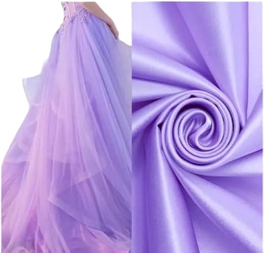 HE HARIYANI EXPORT 03 Meter Shiny Satin + 10 Meter Net Fabric Lavendar Color Combo