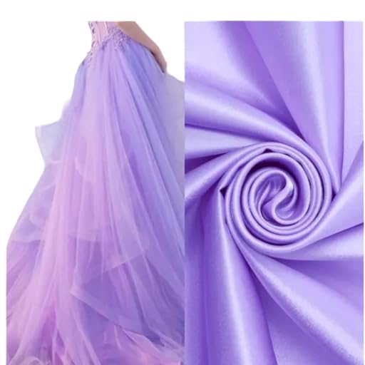HE HARIYANI EXPORT 03 Meter Shiny Satin + 10 Meter Net Fabric Lavendar Color Combo