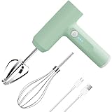 LHBD Cordless Hand Mixer - Electric Whisk USB Rechargeable Handheld Electric Blender with 3 Speed Self-Control, 304 Stainless Steel Portable Egg Beaters &Whisk for Baking Pancake (green)