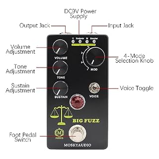 Jemora FUZZ Pédale d’effet de guitare 4 commutateurs de mode et commandes de volume/tonalité/sustain Processeur d’effet d’effet de guitare Fuzz numérique portable compact pour guitare électrique - Les Beatles, Paul McCartney, John Lennon, RIngo Starr, George Harrison Jemora FUZZ Pédale d'effet de guitare 4 commutateurs de mode et commandes de volume/tonalité/sustain Processeur d'effet d'effet de guitare Fuzz numérique portable compact pour guitare électrique – Image 4