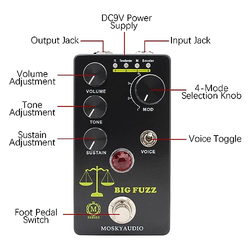 Jemora FUZZ Pédale d’effet de guitare 4 commutateurs de mode et commandes de volume/tonalité/sustain Processeur d’effet d’effet de guitare Fuzz numérique portable compact pour guitare électrique - Les Beatles, Paul McCartney, John Lennon, RIngo Starr, George Harrison Jemora FUZZ Pédale d'effet de guitare 4 commutateurs de mode et commandes de volume/tonalité/sustain Processeur d'effet d'effet de guitare Fuzz numérique portable compact pour guitare électrique – Image 5